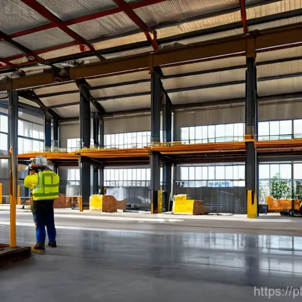 건설재료시험기사와 건설 안전기술의 연계 - A dynamic wide shot of a modern, bustling construction site, emphasizing safety and quality control....