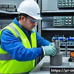 건설재료시험 기술자의 성공적인 경력 설계 - A professional construction materials testing technician wearing safety gear including a hard hat, s...