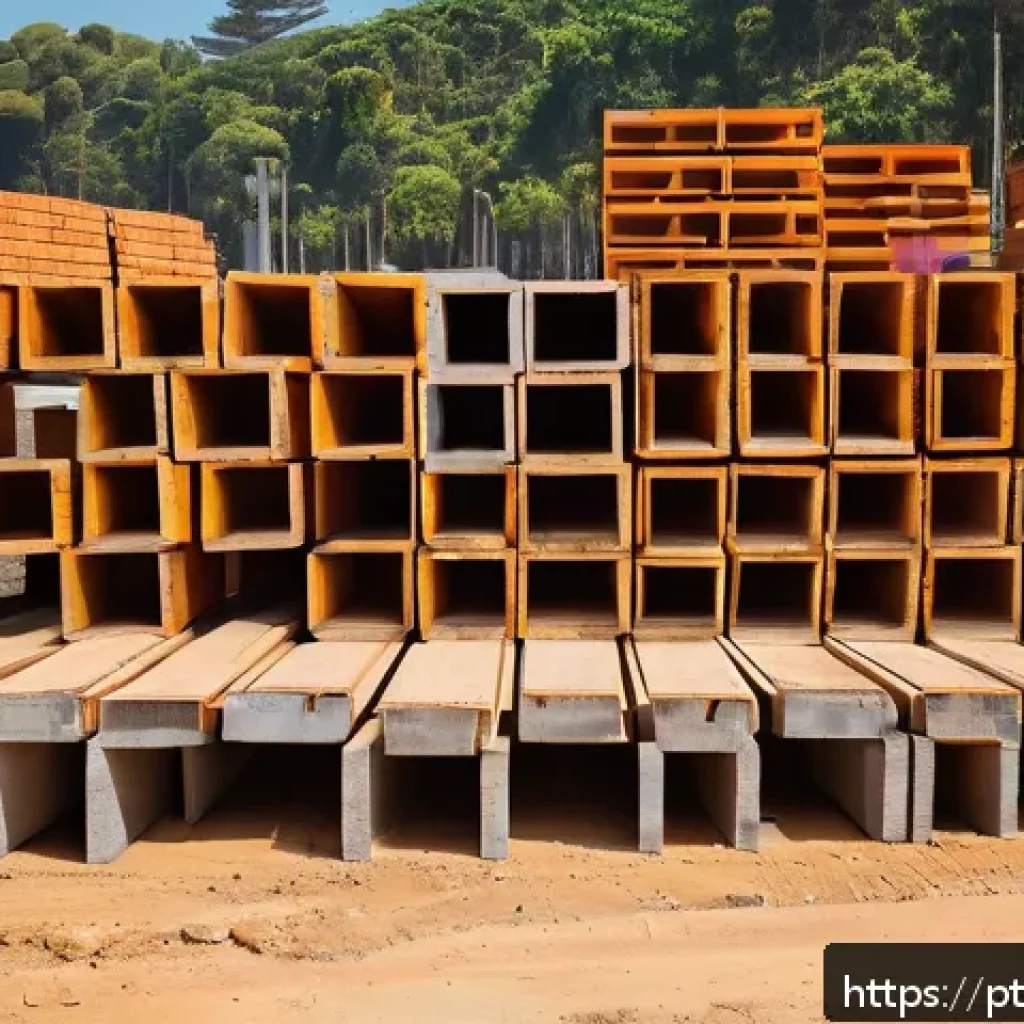 건설재료시험 현장에서의 안전 관리 - A well-organized construction site scene showing neatly stacked building materials such as bricks, s...