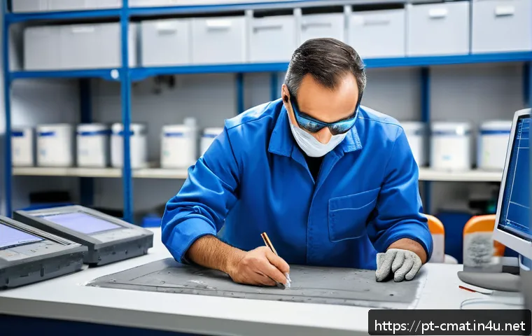 건설재료시험기사 자격증으로 가능한 진로 - A professional engineer in a modern construction laboratory, wearing safety glasses and protective c...
